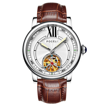 宝仕利(poceli)正品陀飞轮镂空手表男士全自动机械表真皮表带防水机械