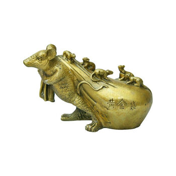 纯铜摆件黄金袋鼠 铜老鼠背钱袋 铜鼠拉钱旺财转运