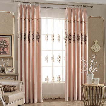 共道美家 欧式客厅卧室遮光贴绒立体绣花窗帘成品定制 圣安娜-雪牙色