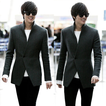 衣心衣意2015李敏镐浩立领呢西装韩版修身中长中山装伴郎装休闲西服男