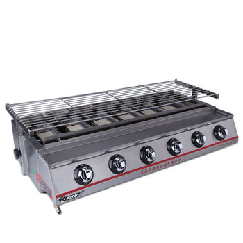 户外烧烤燃气烧烤炉 商用六头燃气烧烤炉 煤气烧烤机