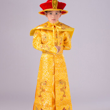 新款龙袍皇帝服装男童演出戏服清朝古装太子服饰 黄色 140cm
