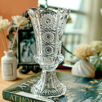 百越森 客厅创意花瓶 巴洛克玻璃花瓶 无铅雕花透明玻璃 创意家居摆件