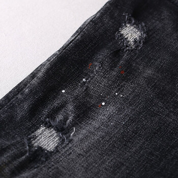 lee sebon秋季新款男士牛仔裤男装黑色破洞补丁韩版潮小脚裤子534