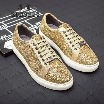 尊首春夏欧洲站gd新款夜店dj潮鞋男个性烫钻男士低帮鞋金色休闲板鞋
