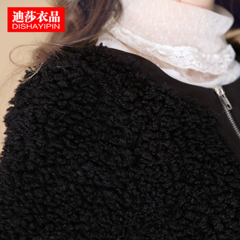 迪莎衣品2015街头羊绒毛外套女双口袋纯色拉链保暖毛毛女外套开衫加绒短外套冬 米白色 L