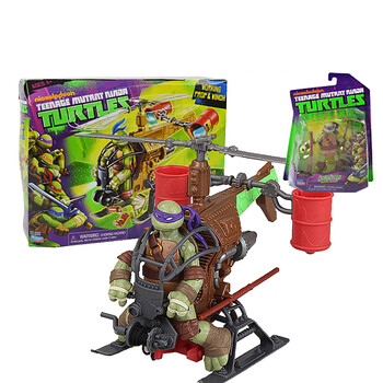 双钻忍者神龟手办模型 动漫公仔套装 可动人偶摆件玩具 缆绳攻击直升