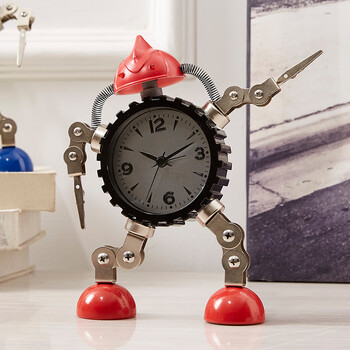 变形机器人闹钟创意学生小闹钟儿童卡通闹钟台钟座钟金属孩子 大号