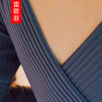 雷歌菲  2016春秋冬长袖连衣裙新款韩版女装性感修身V领针织包臀长袖打底裙4389 蓝色 均码