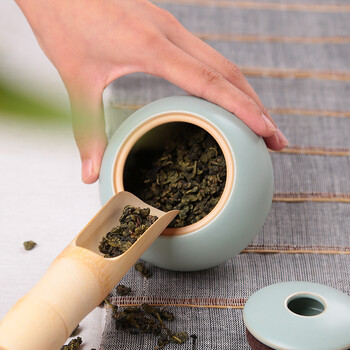 言合说茶具 汝窑茶叶罐陶瓷茶罐 不含茶叶 开片汝瓷 天青如意罐