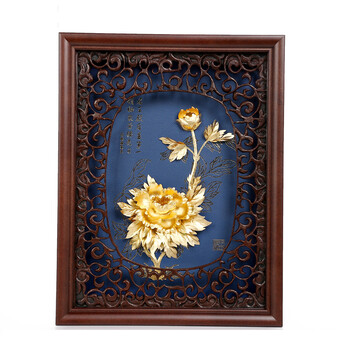 吉善缘家居 千足金金箔年年有余壁画餐厅客厅中式装饰画摆件7029 牡丹