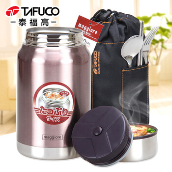 
                                                            泰福高（TAFUCO）日本大容量焖烧杯女闷烧壶超长保温饭盒焖粥饭桶上班族便携装汤壶 T2017褐色750ML                