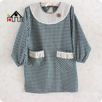 
                                        尚品屋 厨房家居服棉长袖围裙格子罩衣反穿衣 花朵 蓝色 85*100cm                