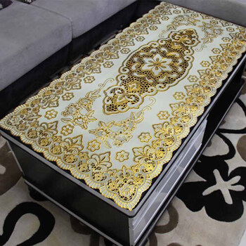 
                                        盛宝茶几布烫金色茶几垫pvc桌布欧式餐桌垫隔热垫 富贵-60X120cm                