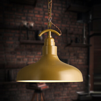 【kc灯具】loft锅盖仓库吊灯办公室餐厅灯北欧铁艺灯罩吊灯吊链灯 D5084-1复古绿含烟火1枚