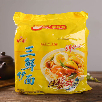 华丰 方便面 三鲜伊面 袋装泡拌两吃面 86g*5 五连包