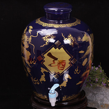 
                                        景秀缘 景德镇陶瓷密封盖带龙头炮酒坛 酒缸 酒罐 10斤20斤30斤50斤酒具 蓝色 10斤                