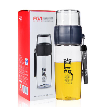 富光正品PC尚品泡茶师 防漏带提手男女士泡茶杯 创意便携透明水杯400ML 灰色 400ML