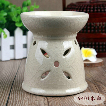 芳夕 冰裂陶瓷香薰炉 蜡烛香薰灯泰国工艺裂纹釉熏香精油灯 冰裂陶瓷香薰炉9401米白