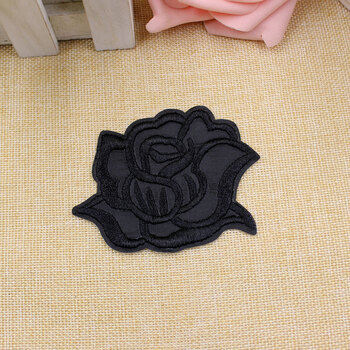 布贴羽绒服丁贴衣服裤子修贴花 刺绣背胶 黑玫瑰贴布 黑色中号