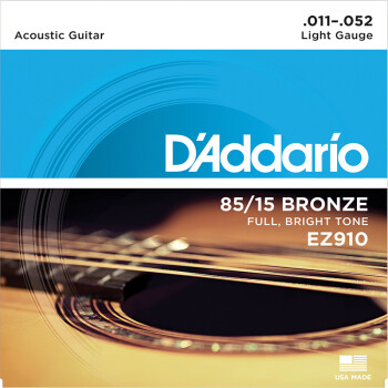 达达里奥（D'Addario）EZ910 美国原装进口民谣吉他弦套弦琴弦 EZ910 (11-52黄铜)