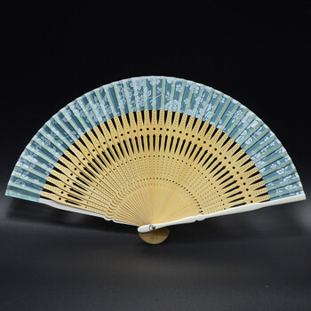 日式和风 樱花女折叠扇子团扇舞蹈广告竹迷你礼品扇子 淡蓝樱花