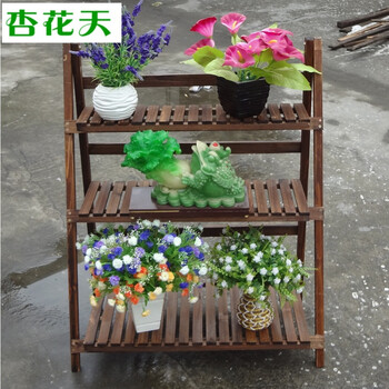 田园碳化实木质三层创意多层阶梯植物花架客厅阳台室外折叠多肉花架小60 图片价格品牌报价 京东