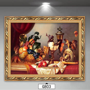 单幅欧式餐厅装饰画餐桌背景墙画红酒水果油画酒店宾馆挂画有框画 g