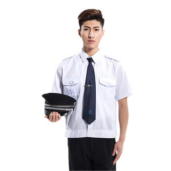 sai lv 保安服短袖衬衣 物业小区保安工作制服 白色短袖 160
