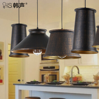 韩声 阳台LOFT小吊灯吧台复古工业风个性创意餐厅咖啡厅服装店灯饰单头8098 C款黑色