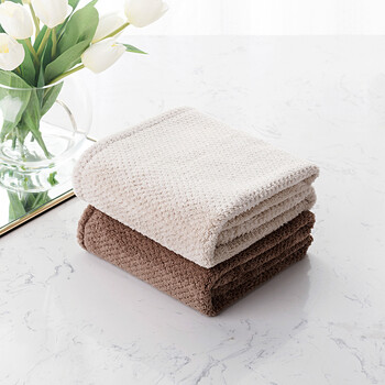 安妮尔纯色毛巾2件套礼盒 加厚柔软吸水洗脸面巾套装 咖色 浅灰色