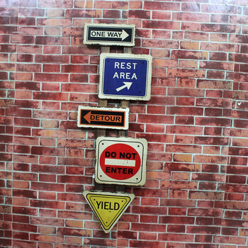 美式木质创意酒吧网咖网吧装饰品挂件66号公路指路牌木板画壁饰 路标