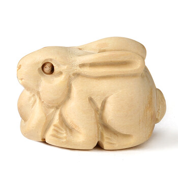 木雕刻生肖元宝兔子小手工diy饰品配件材料文玩配饰吊坠挂件背云 黄杨