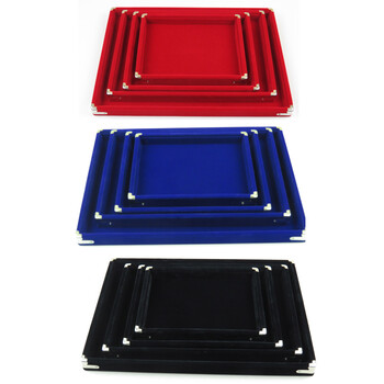 高档珠宝看货盘红黑蓝绒木托盘首饰品道具展示挑货盘双面选货空盘 中