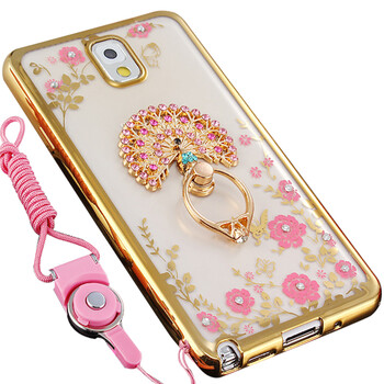 适用于三星note3 送钢化膜 金边孔雀开屏 赠两用挂绳