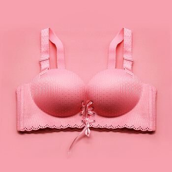 春夏拉绳无痕无钢圈暗纹内衣女性感小胸调整型聚拢文胸 粉色 85a