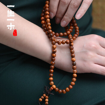 一生一木黄花梨108颗手串女男越南花梨木佛珠手链越黄鬼脸老料非海南珠紫油梨木料多圈串木头钏文玩手珠