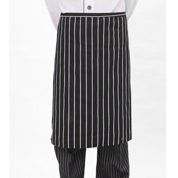 飞之厨 厨师围裙半身男士酒店餐厅厨房厨师工作服围裙定制长款服务员围 黑白条 长68cm  宽68cm 1条