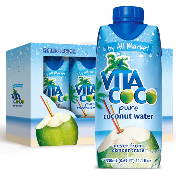 唯他可可（Vita Coco）椰子水 330ml*4瓶 整箱 进口饮料 NFC 天然原味椰子水 椰汁饮料