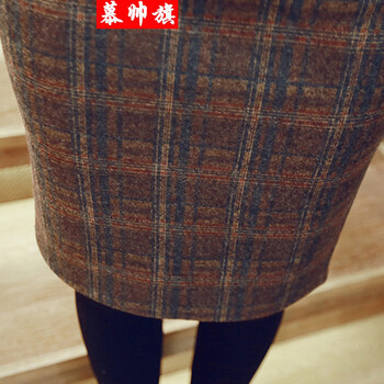 2014冬装韩版女装复古格子毛呢包臀半身裙腰带2054 图片色 M