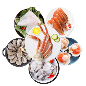 加拿大雪蟹腿阿根廷红虾厄瓜多尔白虾龙利鱼柳扇贝墨鱼仔组合海鲜火锅