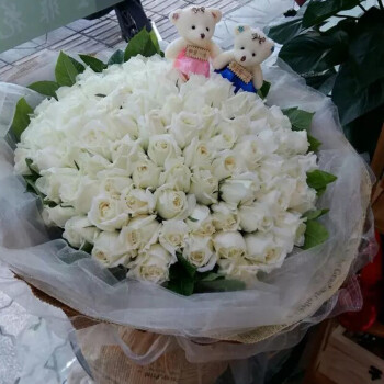 沈阳同城鲜花速递七夕情人节表白生日求婚99朵红玫瑰白纱花束 99朵白