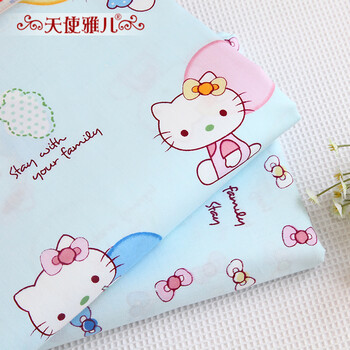 
                                        天使雅儿 棉斜纹印花卡通可爱儿童床品布料手工面料 蓝色kitty 蓝kittyA版 （1.6米宽幅）一米                