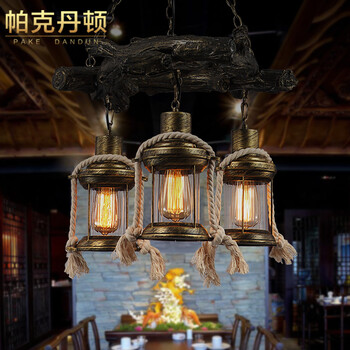 帕克丹顿 中式复古树脂吊灯 美式乡村仿古个性创意客厅餐厅书房卧室酒吧灯具麻绳地中海工程吊灯
