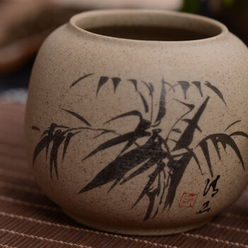 
                                        博度 粗陶茶叶罐子 陶瓷密封罐 茶罐陶罐 小号茶叶储藏罐梅兰竹菊 竹                