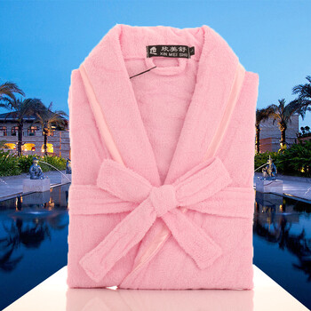 全棉情侣浴衣成人大码长款睡袍长袖温泉衣吸水速干 四季通用 可爱粉色