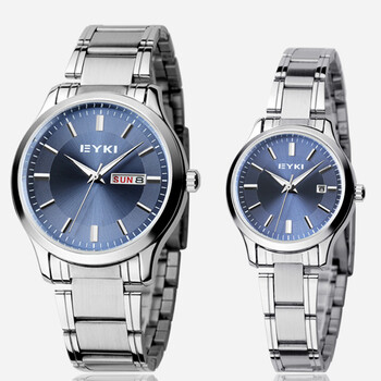 艾奇(eyki)男士手表时尚韩版男表钢带女表简约防水石英情侣手表双日历