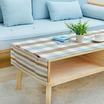 防水茶几布长方形电视柜格子桌布布艺防尘盖布多功能盖巾 蓝白灰大格