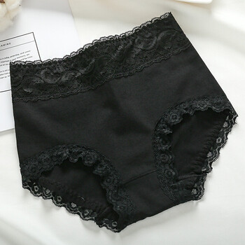蕾丝边高腰内裤女性感收腹提臀大码女士三角裤头底裤薄夏季 黑色 xxl