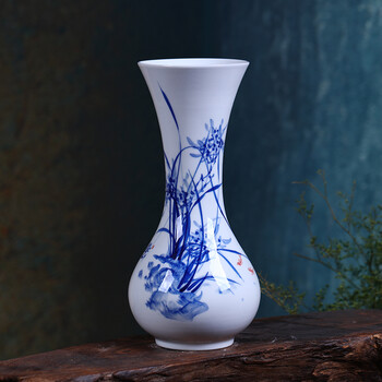 手绘青花瓷荷韵花插家居客厅装饰摆件sn5597 青花兰花喇叭瓶